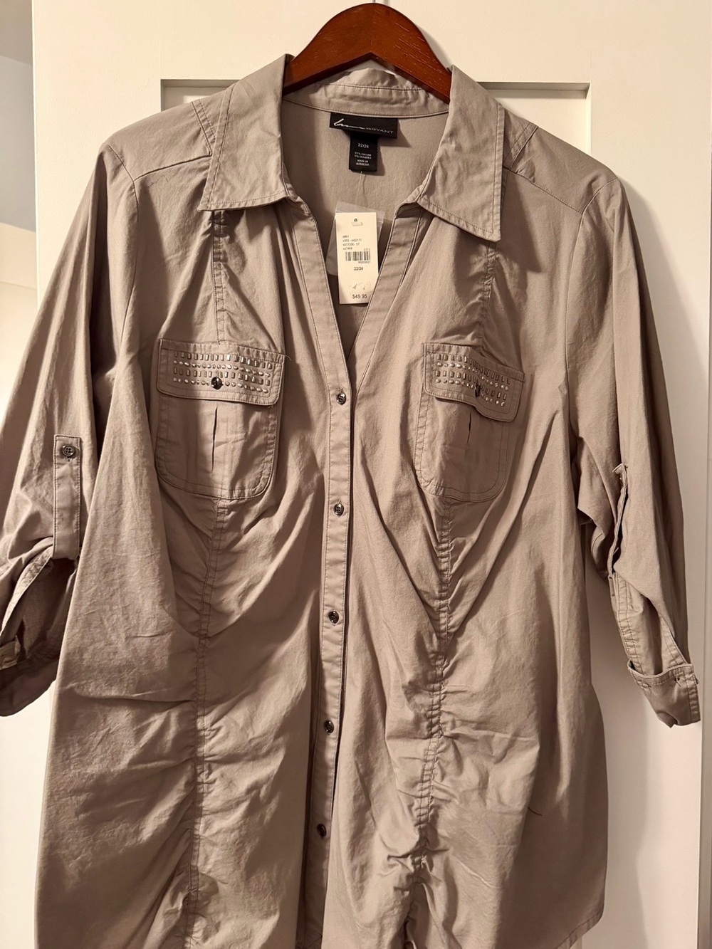 Lane Bryant Light Grey Utility Shirt with Studded Pockets